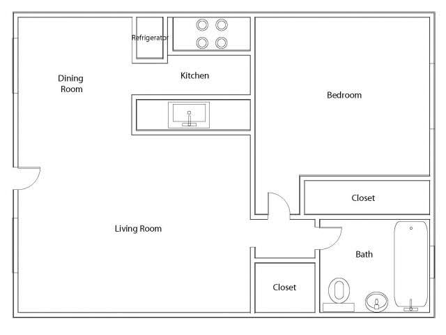 1 Bedroom diagram — ~550 sq ft